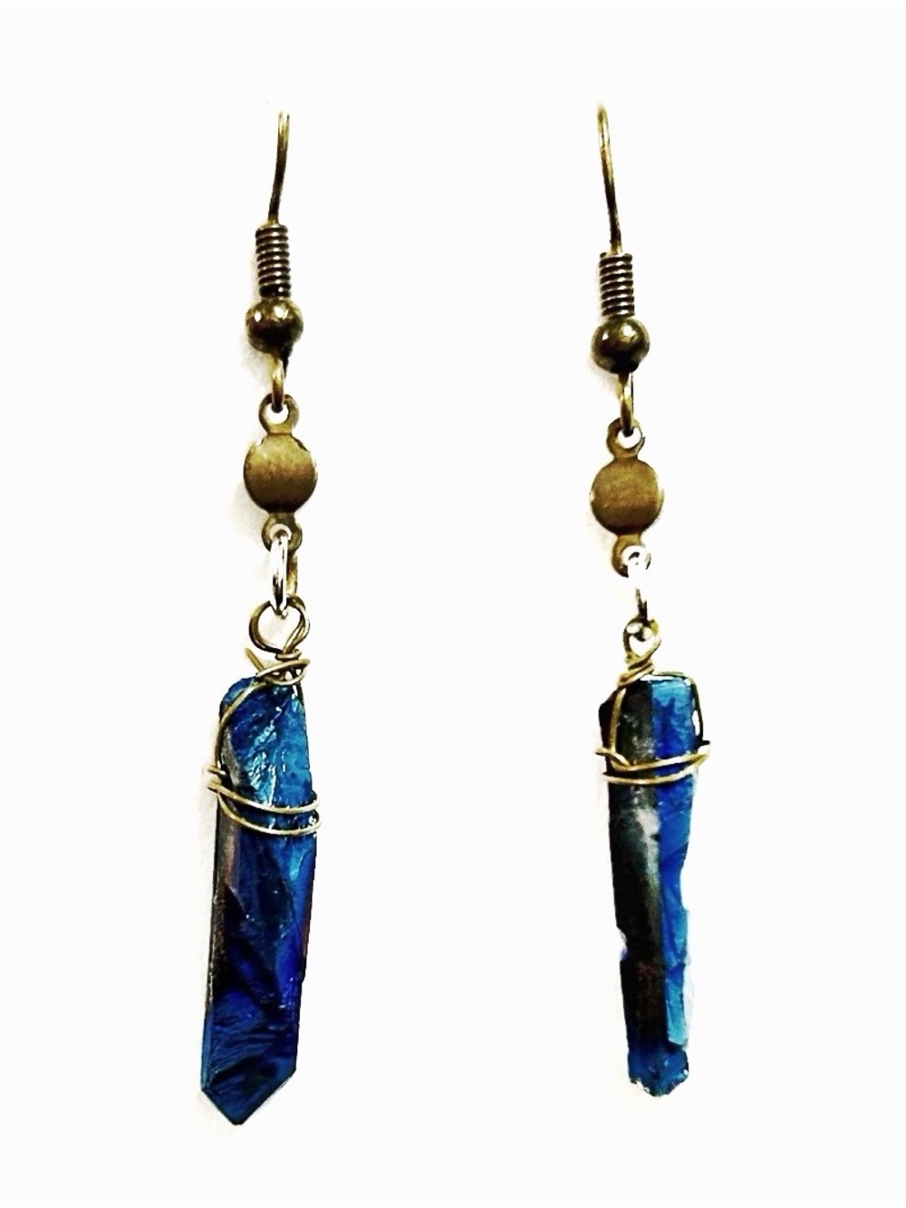 Handwrapped Blue Dangle Earrings